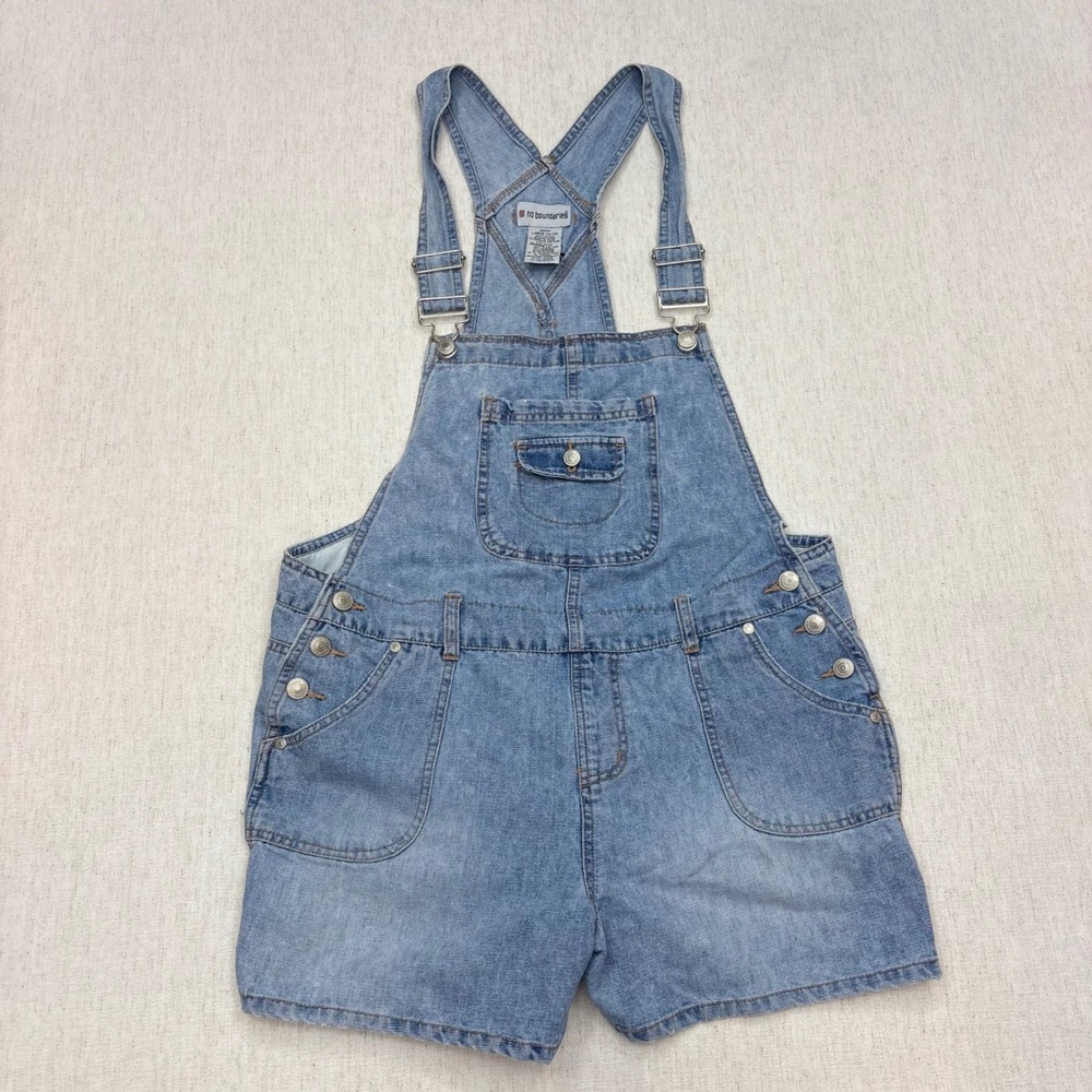 No Boundaries Juniors Denim Shortalls Light Wash Overalls Y2K Size Large 11/13